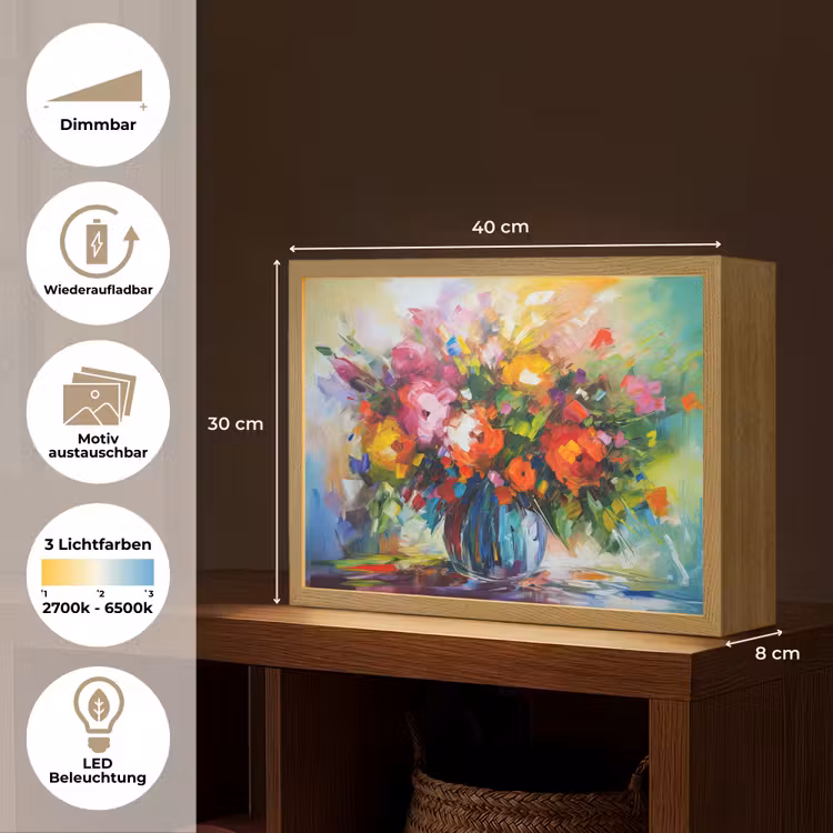 Bloemen - Kleurrijk - Bloempot - Olieverf Light Box met batterij (Wandlamp) middel -USP_websiteoverzichtDE