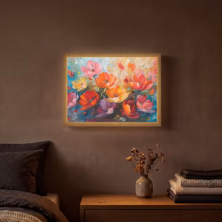 Bloemen - Kleurrijk - Verf - Abstract - Kunst Light Box met batterij (Wandlamp) middel -sfeer4
