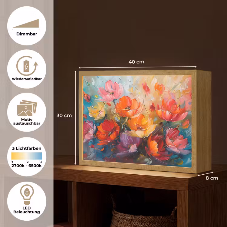 Bloemen - Kleurrijk - Verf - Abstract - Kunst Light Box met batterij (Wandlamp) middel -USP_websiteoverzichtDE