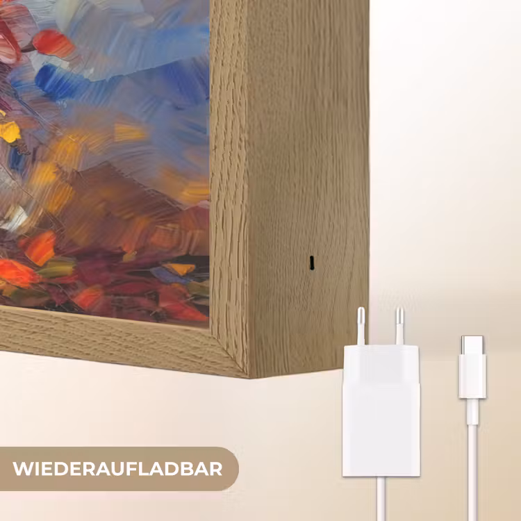 Bloemen - Kleurrijk - Olieverf - Bloempot Light Box met batterij (Wandlamp) middel -USP_websiteoplaadbaarDE