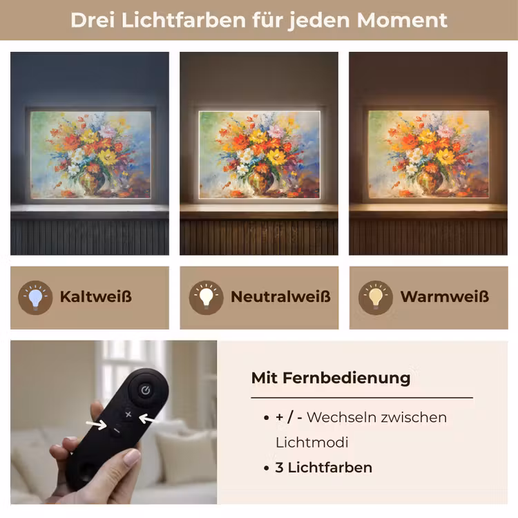 Bloemen - Kleurrijk - Olieverf - Bloempot Light Box met batterij (Wandlamp) middel -USP_lichtkleurDE