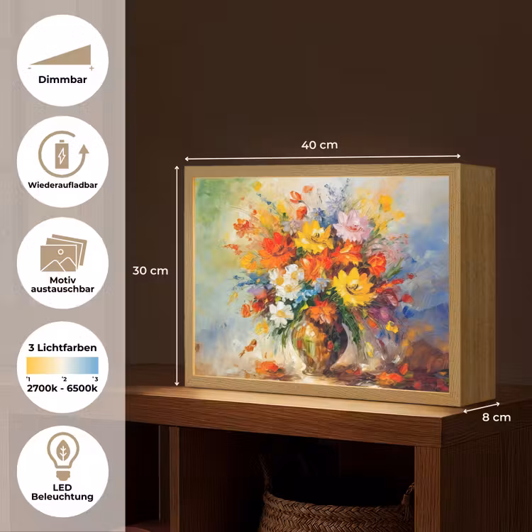 Bloemen - Kleurrijk - Olieverf - Bloempot Light Box met batterij (Wandlamp) middel -USP_websiteoverzichtDE