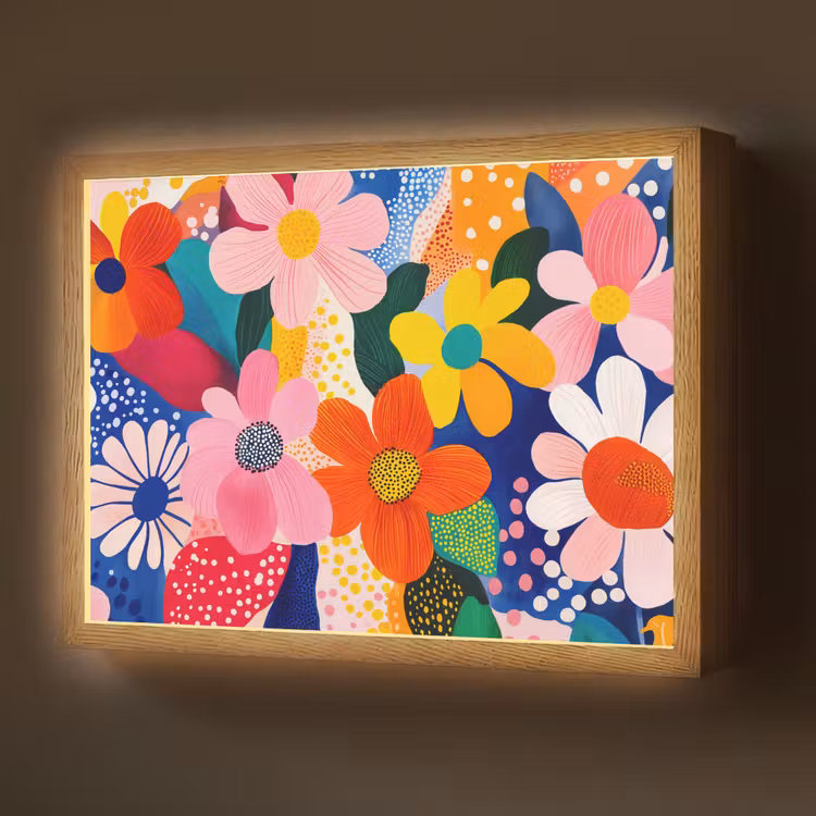 Bloemen - Kleurrijk - Stippen Light Box met batterij (Wandlamp) middel -z3d_website