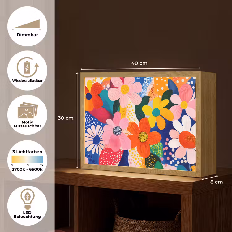 Bloemen - Kleurrijk - Stippen Light Box met batterij (Wandlamp) middel -USP_websiteoverzichtDE