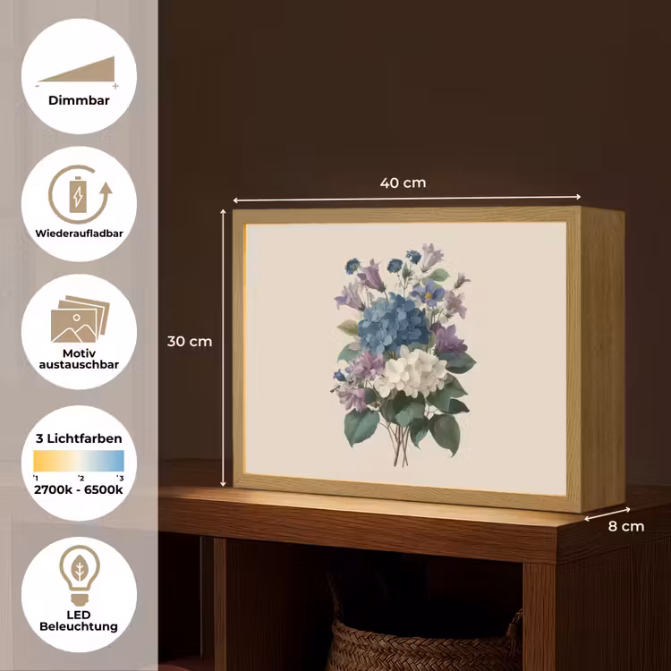 Bloemen - Gedetailleerd - Rust - Realistisch Light Box met batterij (Wandlamp) middel -USP_websiteoverzichtDE