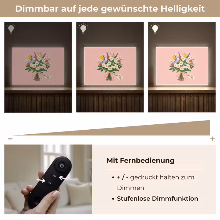 Bloemen - Lint - Kaartje Light Box met batterij (Wandlamp) middel -USP_dimbaarDE