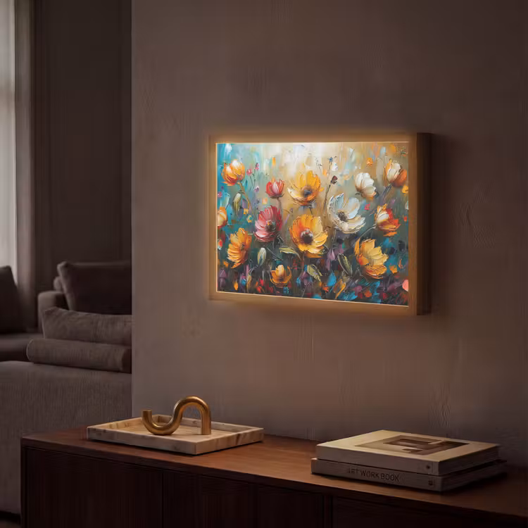 Bloemen - Verf - Kunst - Modern Light Box met batterij (Wandlamp) middel -sfeer1