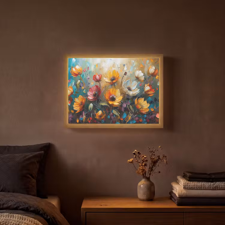 Bloemen - Verf - Kunst - Modern Light Box met batterij (Wandlamp) middel -sfeer4