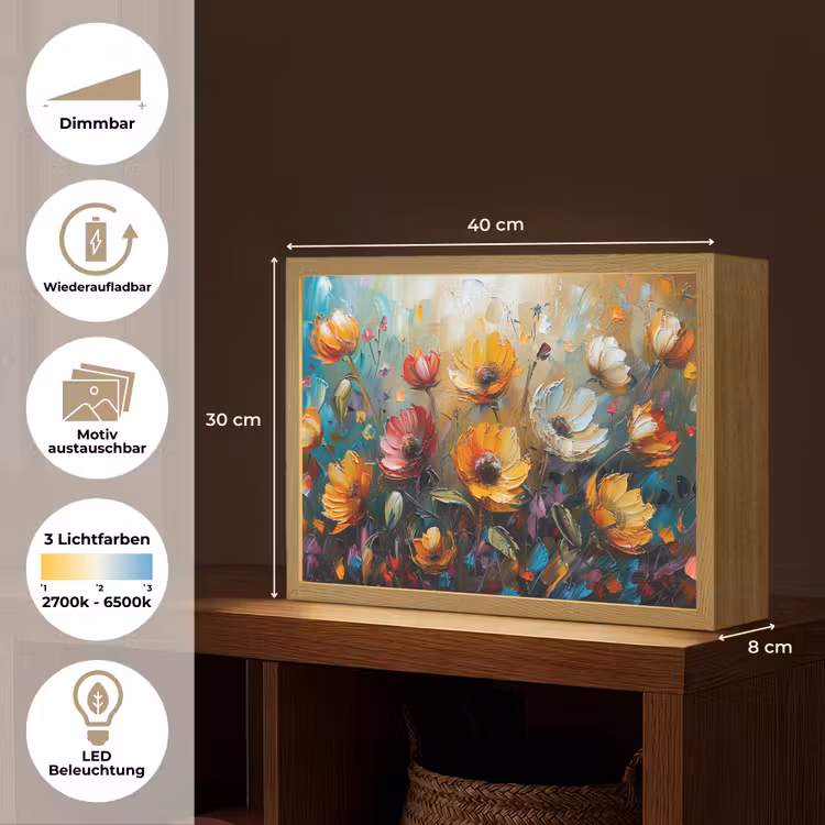 Bloemen - Verf - Kunst - Modern Light Box met batterij (Wandlamp) middel -USP_websiteoverzichtDE