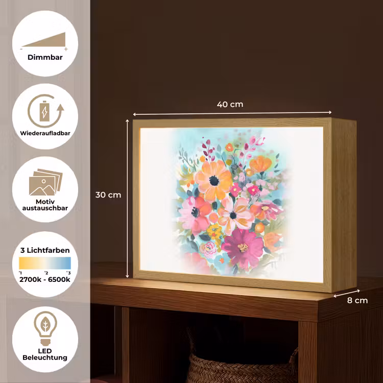 Bloemen - Kleuren - Boeket - Natuur Light Box met batterij (Wandlamp) middel -USP_websiteoverzichtDE