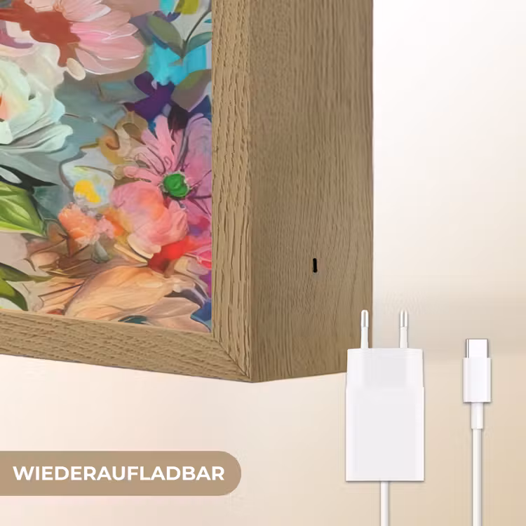 Bloemen - Kleurrijk - Kunst - Olieverf Light Box met batterij (Wandlamp) middel -USP_websiteoplaadbaarDE