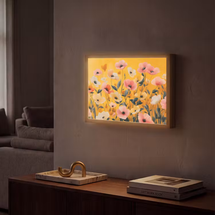 Bloemen - Veld - Geel Light Box met batterij (Wandlamp) middel -sfeer1