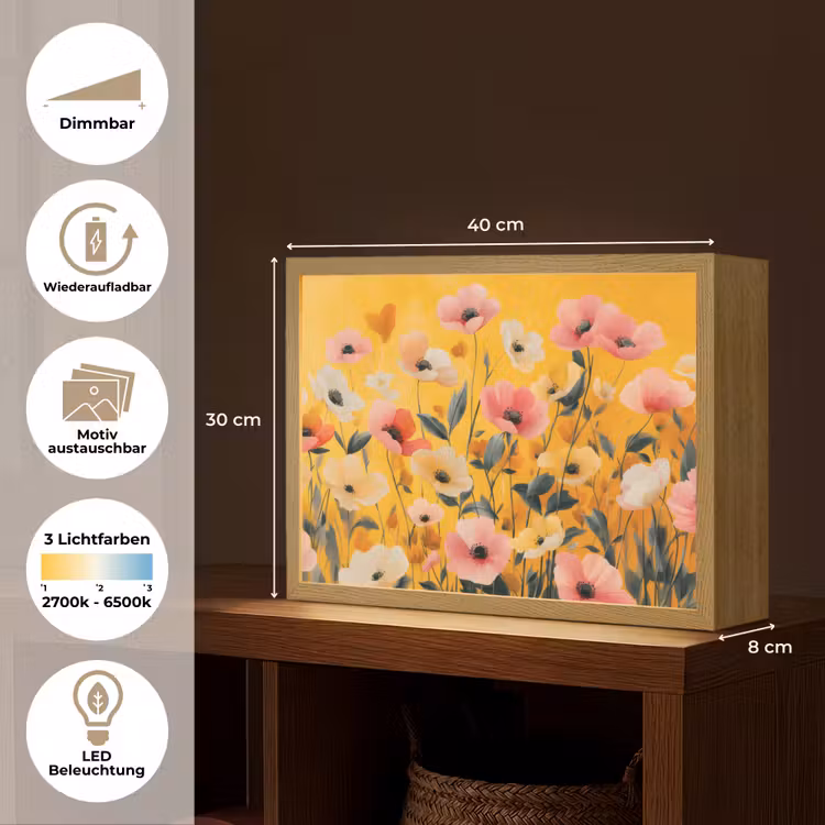 Bloemen - Veld - Geel Light Box met batterij (Wandlamp) middel -USP_websiteoverzichtDE