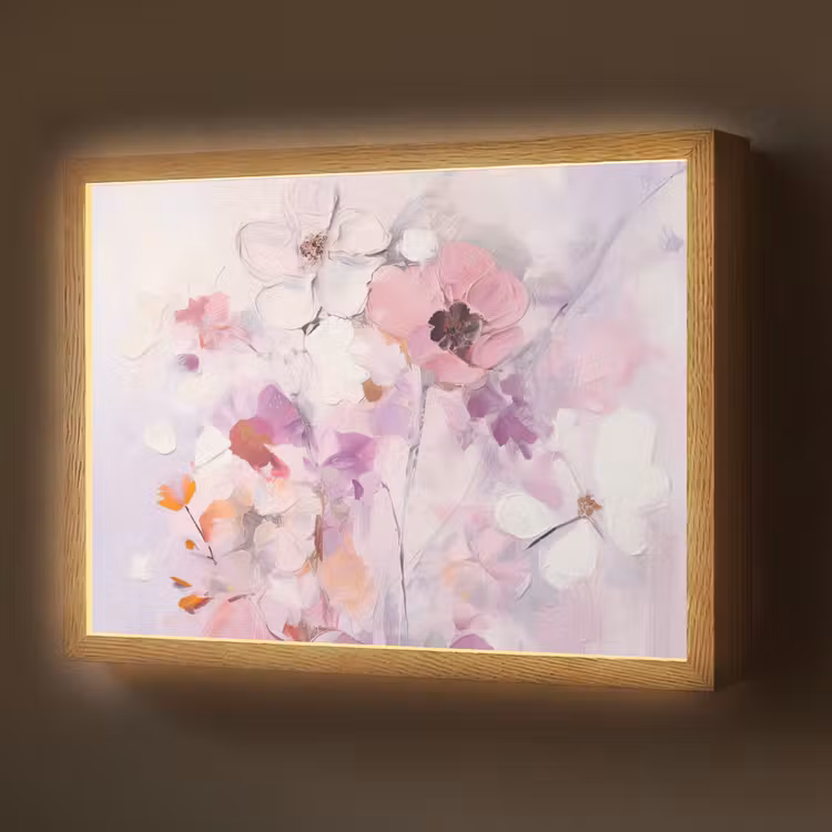 Bloemen - Lila - Watercolor - Kunst Light Box met batterij (Wandlamp) middel -z3d_website