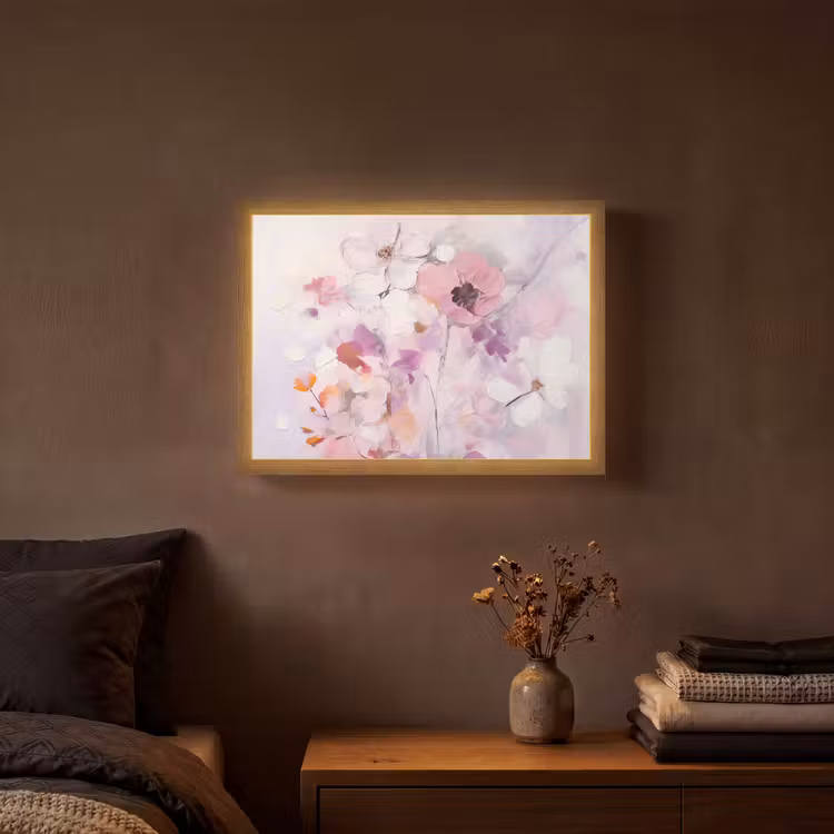Bloemen - Lila - Watercolor - Kunst Light Box met batterij (Wandlamp) middel -sfeer4