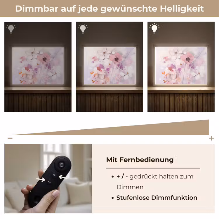 Bloemen - Lila - Watercolor - Kunst Light Box met batterij (Wandlamp) middel -USP_dimbaarDE