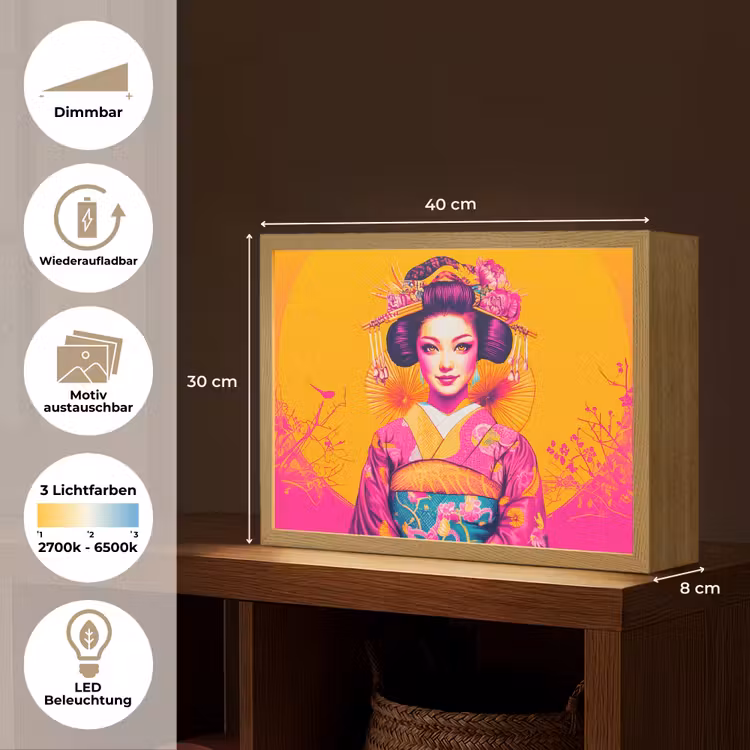 Bloemen - Vrouw - Kimono - Roze Light Box met batterij (Wandlamp) middel -USP_websiteoverzichtDE