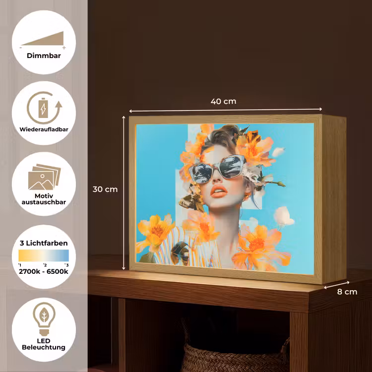 Bloemen - Vrouw - Zonnebril - Blauw Light Box met batterij (Wandlamp) middel -USP_websiteoverzichtDE