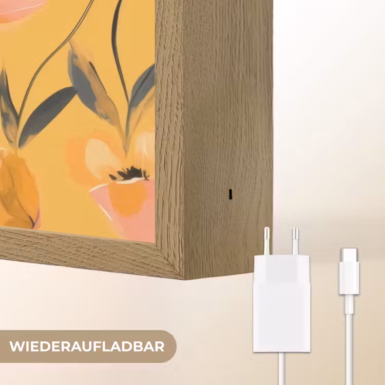Bloemen - Geschilderd - Geel Light Box met batterij (Wandlamp) middel -USP_websiteoplaadbaarDE
