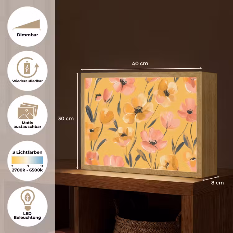 Bloemen - Geschilderd - Geel Light Box met batterij (Wandlamp) middel -USP_websiteoverzichtDE