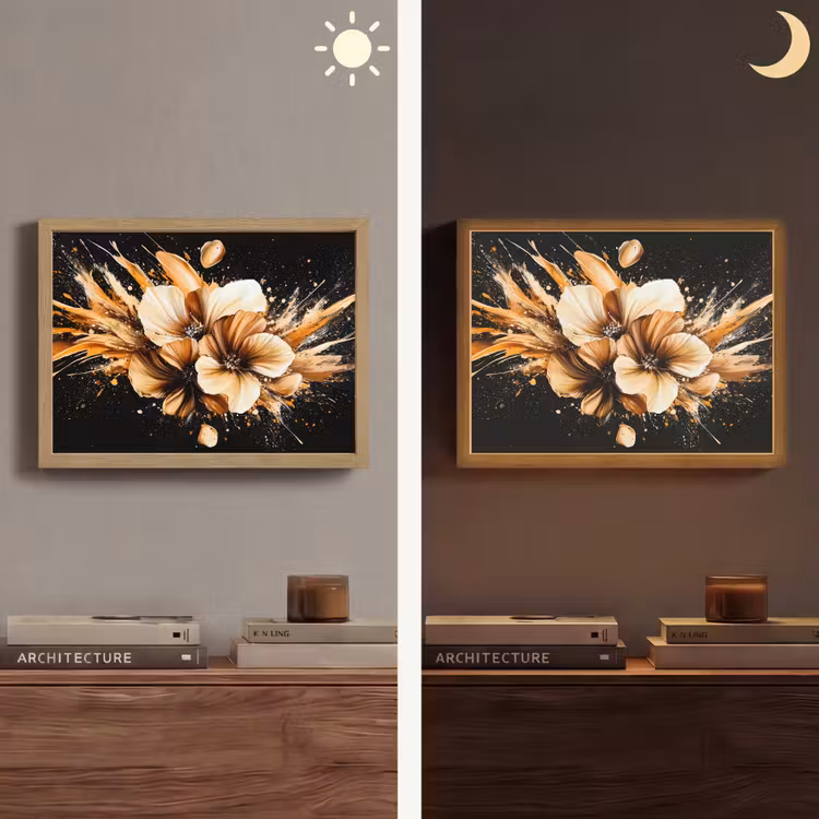 Bloemen - Goud - Graffiti - Zwart - Abstract Light Box met batterij (Wandlamp) middel -sfeer3