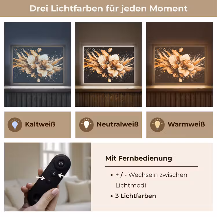 Bloemen - Goud - Graffiti - Zwart - Abstract Light Box met batterij (Wandlamp) middel -USP_lichtkleurDE