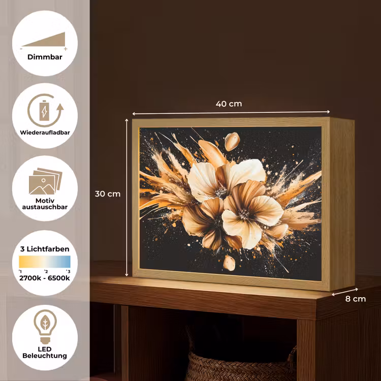 Bloemen - Goud - Graffiti - Zwart - Abstract Light Box met batterij (Wandlamp) middel -USP_websiteoverzichtDE