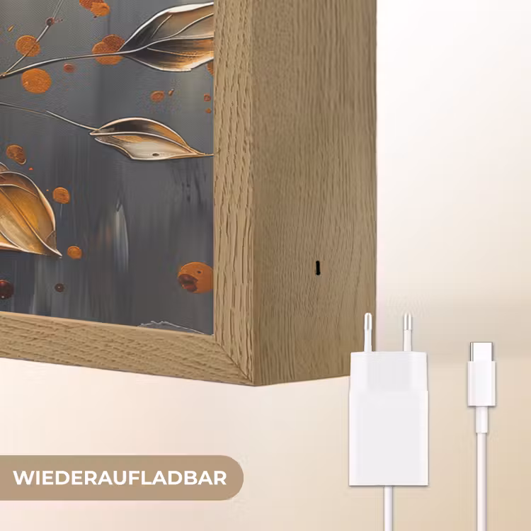 Bloemen - Goud - Kunst - Zwart - Modern Light Box met batterij (Wandlamp) middel -USP_websiteoplaadbaarDE