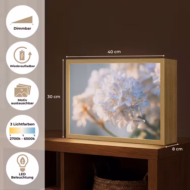 Bloemen - Lichtblauw - Wazig - Trosje Light Box met batterij (Wandlamp) middel -USP_websiteoverzichtDE