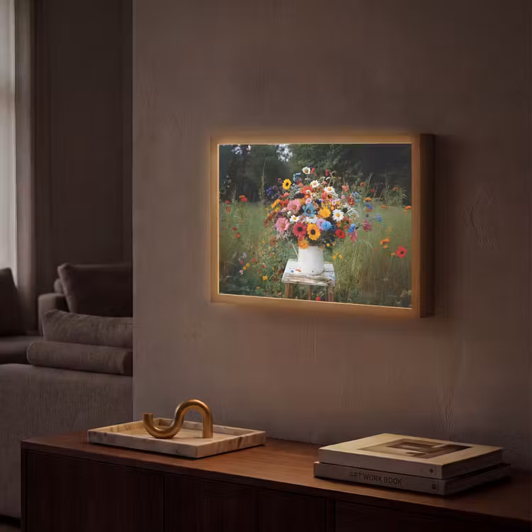 Bloemen - Krukje - Gieter - Veld Light Box met batterij (Wandlamp) middel -sfeer1