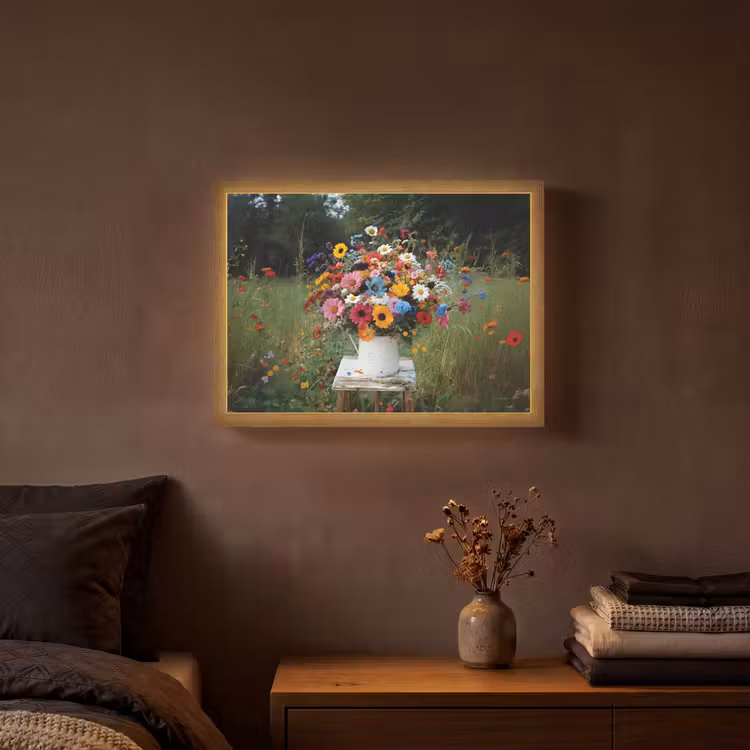 Bloemen - Krukje - Gieter - Veld Light Box met batterij (Wandlamp) middel -sfeer4
