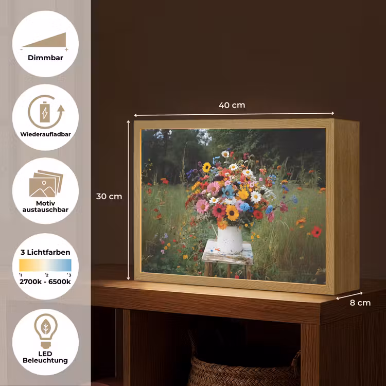 Bloemen - Krukje - Gieter - Veld Light Box met batterij (Wandlamp) middel -USP_websiteoverzichtDE