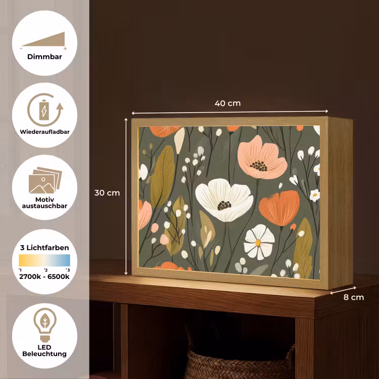 Bloemen - Illustratie - Groen Light Box met batterij (Wandlamp) middel -USP_websiteoverzichtDE