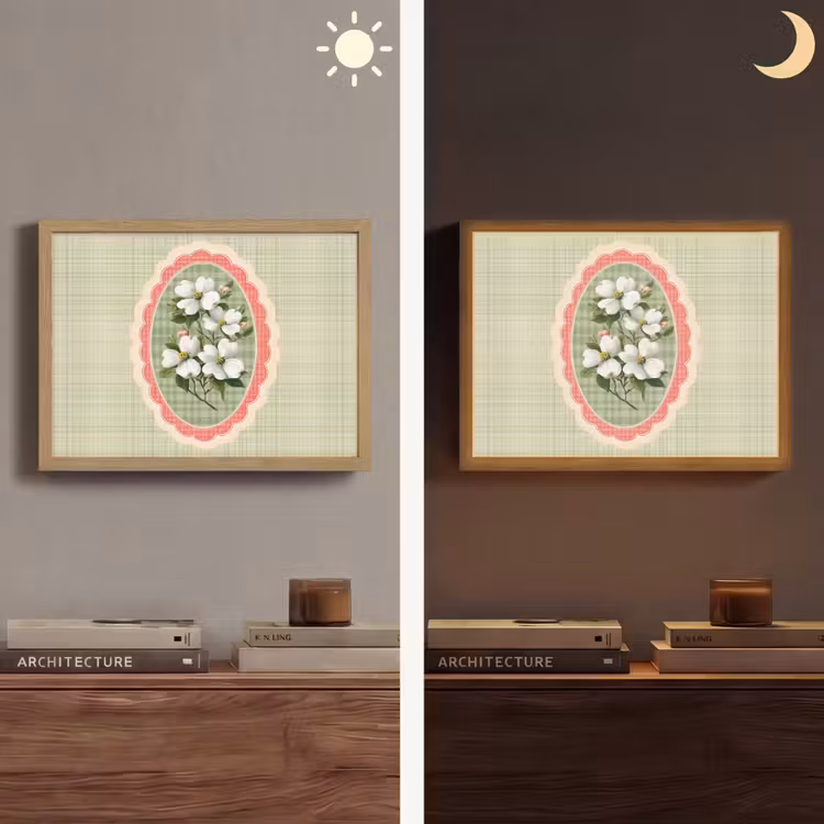 Bloemen - Illustratie - Geruit - Groen Light Box met batterij (Wandlamp) middel -sfeer3