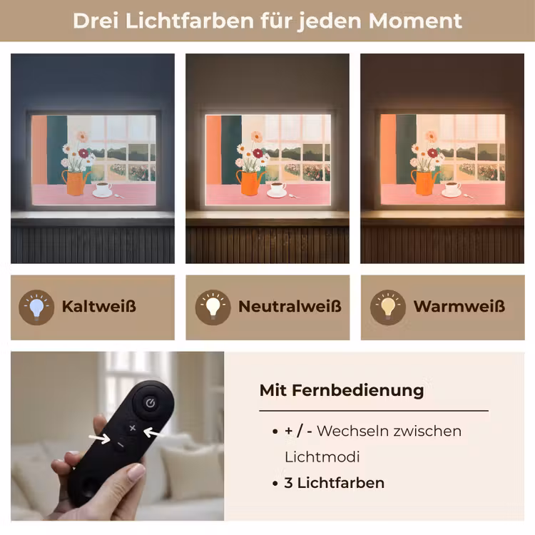 Bloemen - Koffie - Raam Light Box met batterij (Wandlamp) middel -USP_lichtkleurDE
