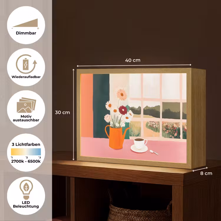 Bloemen - Koffie - Raam Light Box met batterij (Wandlamp) middel -USP_websiteoverzichtDE