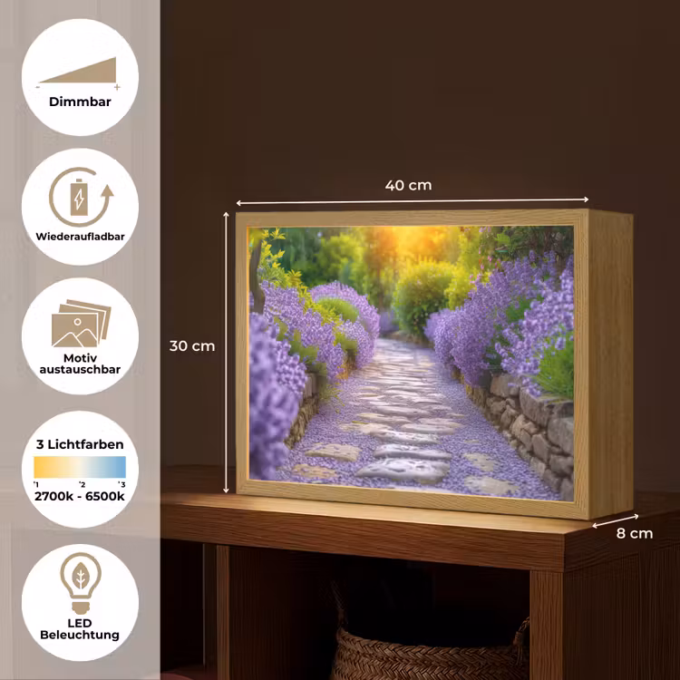 Bloemen - Pad - lavendel - Tuin Light Box met batterij (Wandlamp) middel -USP_websiteoverzichtDE