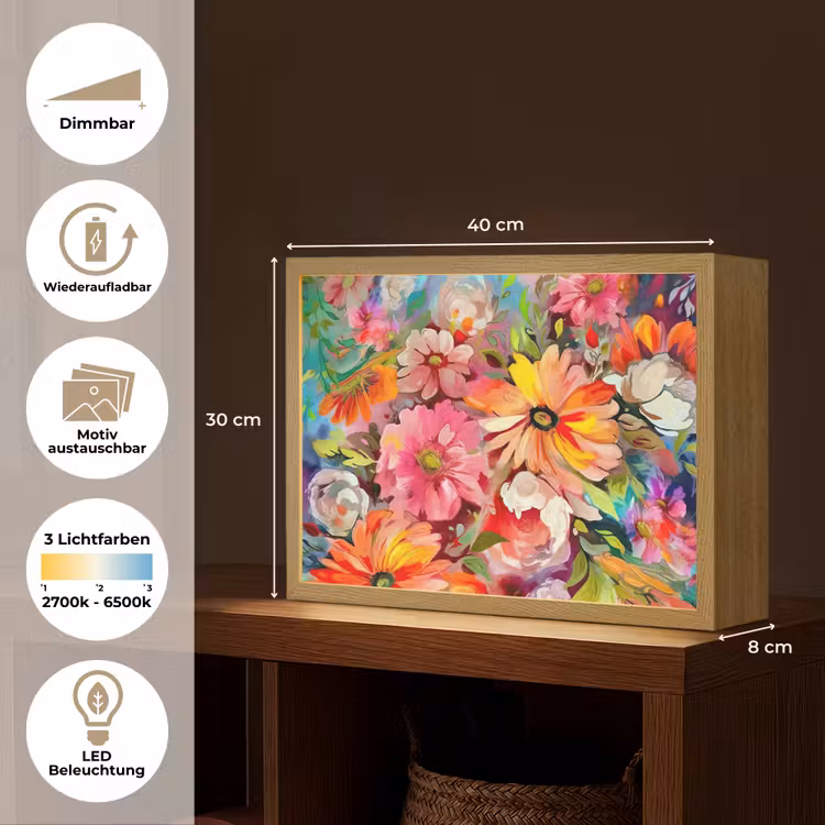 Bloemen - Kunst - Schilderij - Botanisch Light Box met batterij (Wandlamp) middel -USP_websiteoverzichtDE