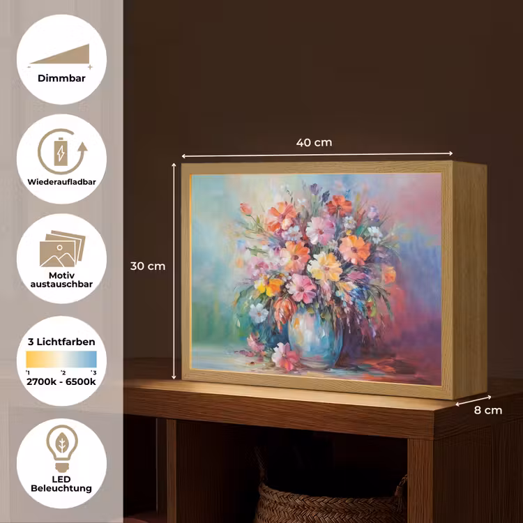 Bloemen - Kunst - Schilderij - Lente - Boeket Light Box met batterij (Wandlamp) middel -USP_websiteoverzichtDE
