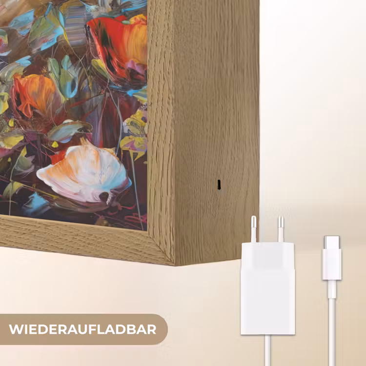 Bloemen - Kunst - Natuur - Olieverf Light Box met batterij (Wandlamp) middel -USP_websiteoplaadbaarDE