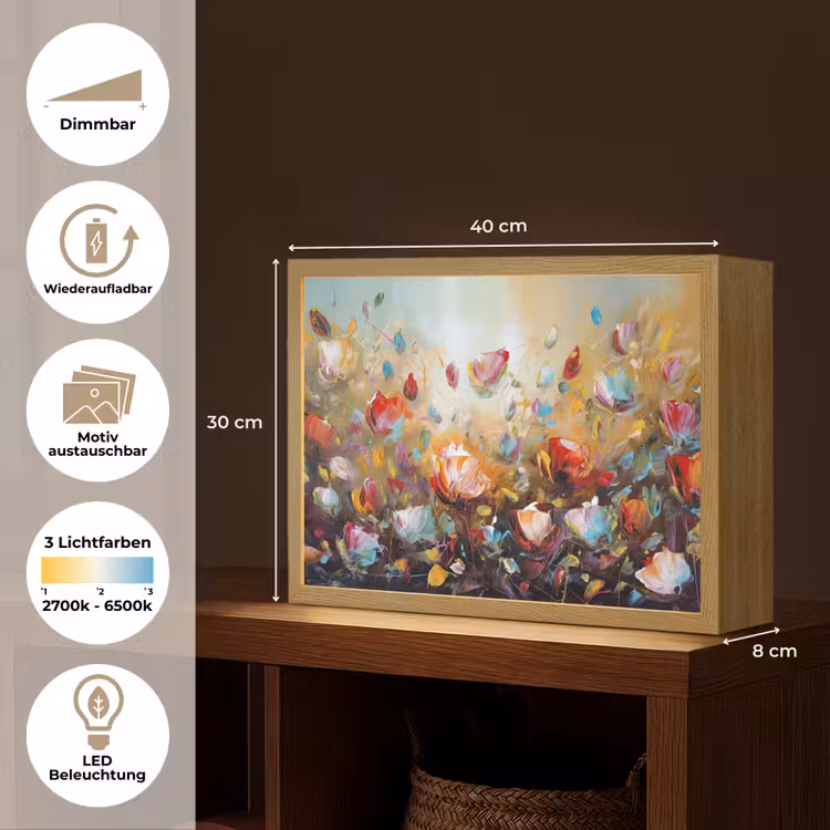 Bloemen - Kunst - Natuur - Olieverf Light Box met batterij (Wandlamp) middel -USP_websiteoverzichtDE