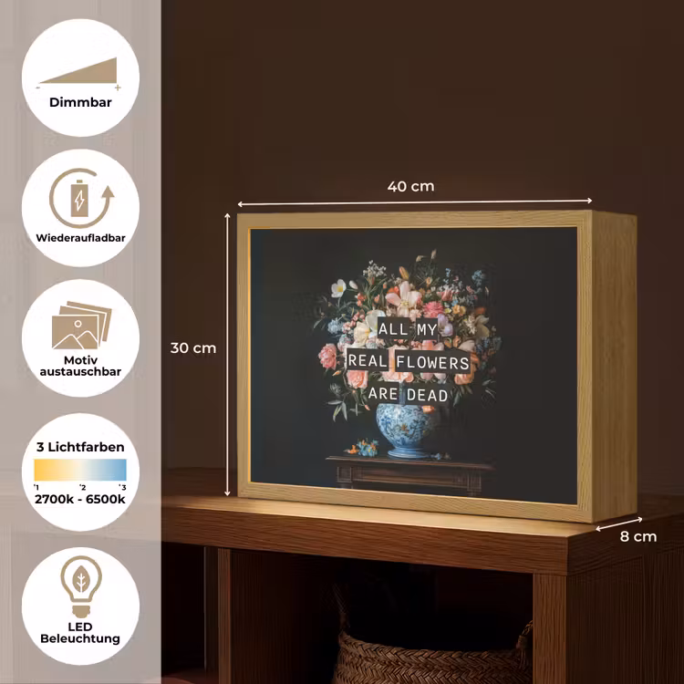 Bloemen - Art - Pastel - Quotes Light Box met batterij (Wandlamp) middel -USP_websiteoverzichtDE