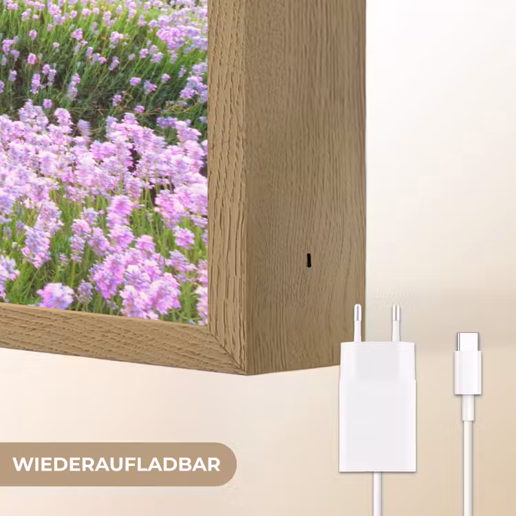 Bloemen - Lavendel - Paars - Lucht - Zonsondergang - Weide - Natuur Light Box met batterij (Wandlamp) middel -USP_websiteoplaadbaarDE