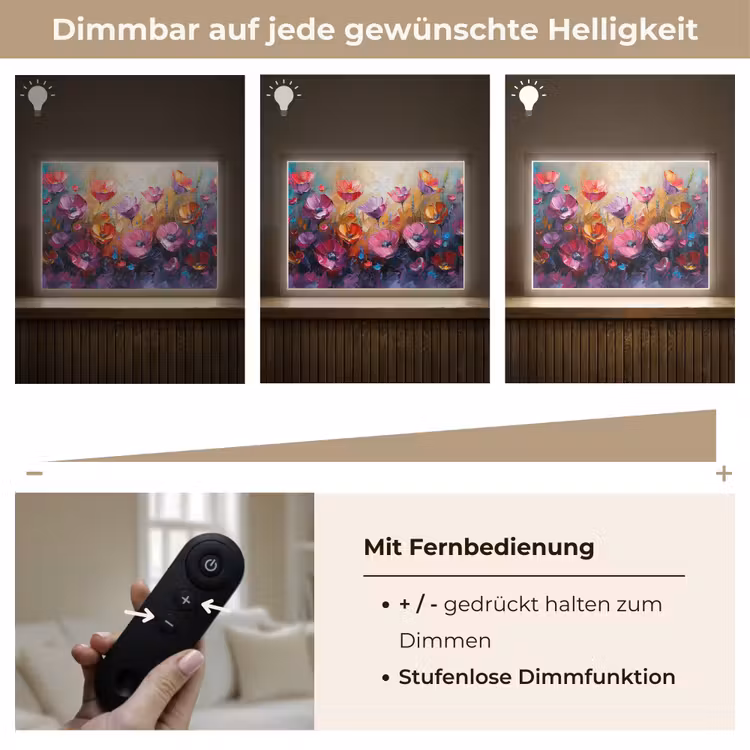 Bloemen - Paars - Kleurrijk - Handgeschilderd - Kunst Light Box met batterij (Wandlamp) middel -USP_dimbaarDE