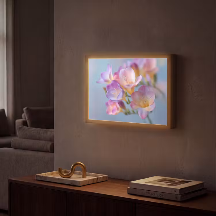 Bloemen - Paars - Overloop - Meeldraden Light Box met batterij (Wandlamp) middel -sfeer1