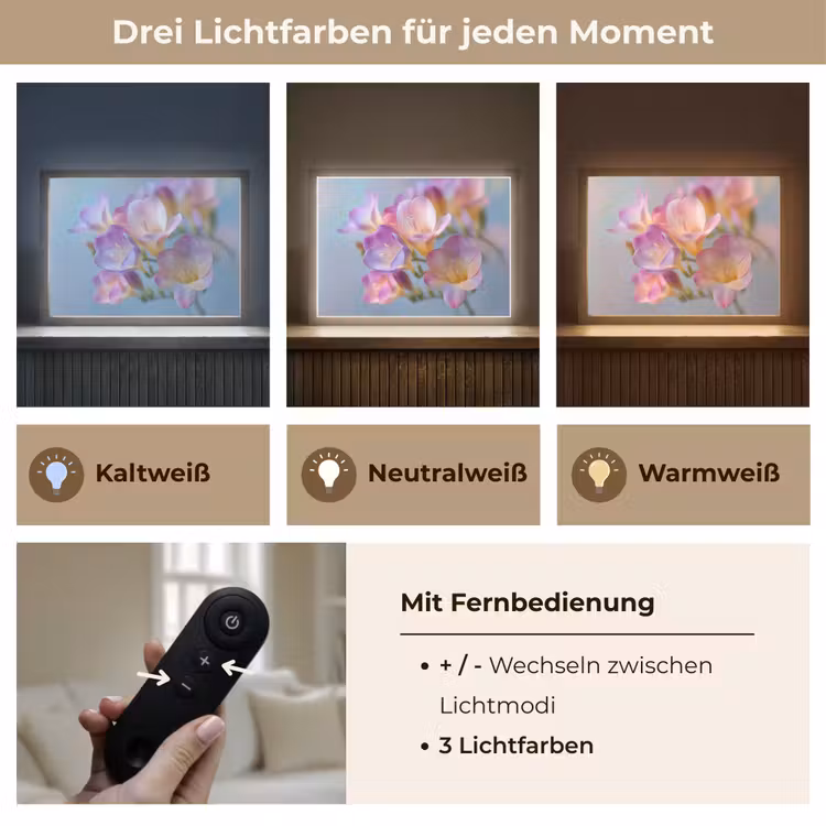 Bloemen - Paars - Overloop - Meeldraden Light Box met batterij (Wandlamp) middel -USP_lichtkleurDE