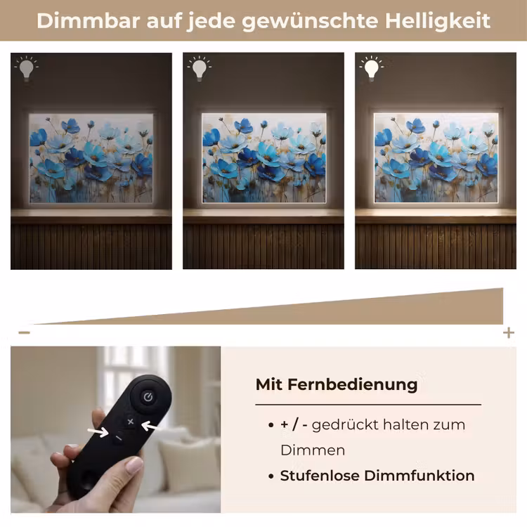 Bloemen - Schilderij - Blauw Light Box met batterij (Wandlamp) middel -USP_dimbaarDE
