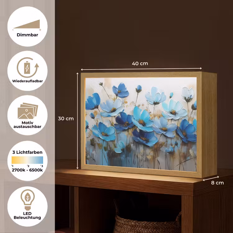Bloemen - Schilderij - Blauw Light Box met batterij (Wandlamp) middel -USP_websiteoverzichtDE