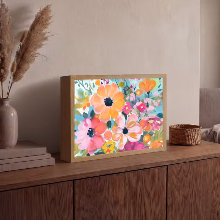 Bloemen - Schilderij - Natuur - Botanisch Light Box met batterij (Wandlamp) middel -sfeer2