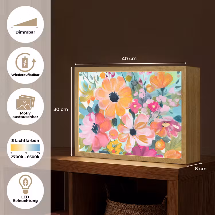 Bloemen - Schilderij - Natuur - Botanisch Light Box met batterij (Wandlamp) middel -USP_websiteoverzichtDE
